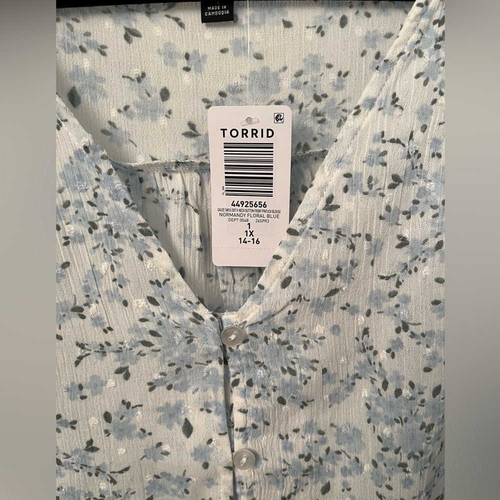 Torrid Gauze Swiss Dot V-Neck Blouse - Picture 9 of 10